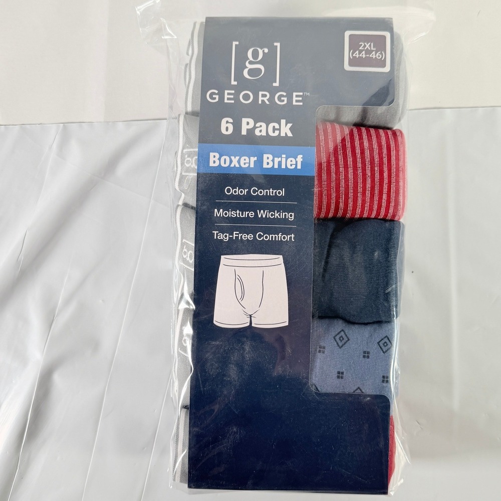 George‎ Men Regular Leg Boxer Briefs Underwear 6 Pack 2XL Moisture Wicking New